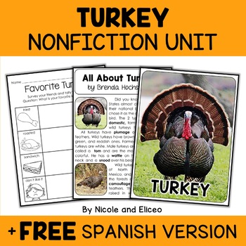 Preview of Turkey Activities Nonfiction Unit + FREE Spanish