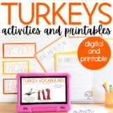 Turkey Digital Activities and Worksheets {comprehension, w