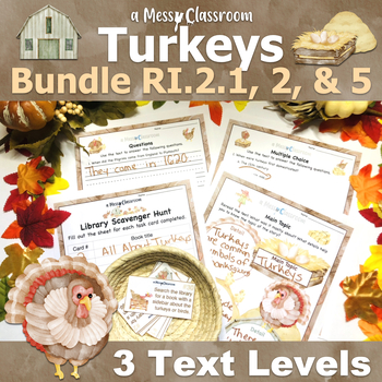 Preview of Turkeys 2nd Grade Leveled Nonfiction Reading Lesson Bundle RI2.1 RI.2.2 & RI.2.5