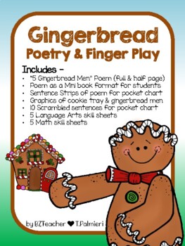 Preview of Gingerbread Poetry Finger Play with Mini Book Poem and 10 Skill pages