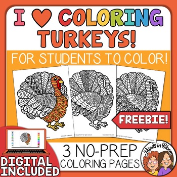 Preview of FREE Turkeys to Color! Great for Thanksgiving & Anytime in Fall! Print & Digital
