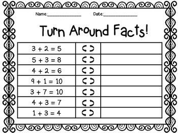 Preview of Turn Around Addition Facts FREEBIE