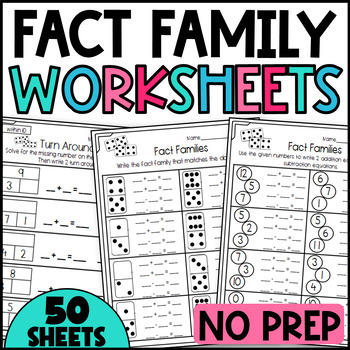 Preview of Turn Around Fact and Fact Family Worksheets: Addition and Subtraction
