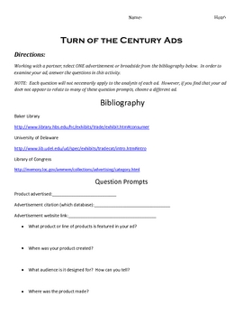 Preview of Turn of the Century Ads Analysis Activity