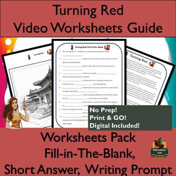 Preview of Turning Red Video Guide Worksheet Pack with Info Text, Writing Prompt,& Digital!