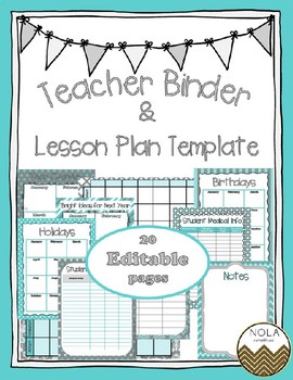 Preview of Turquoise Grey Teacher Binder/Lesson Plan Template- EDITABLE