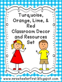 Turquoise, Red, Orange, & Lime Classroom Labels & Resources