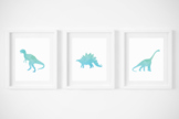 Turquoise Watercolor Dinosaur Posters, Set of 3