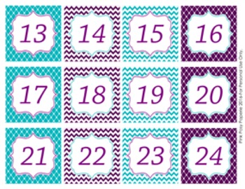 Turquoise and Purple Classroom Decor Monthly Calendar Numbers | TPT