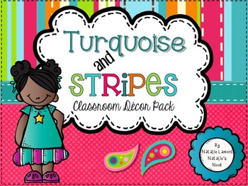 Preview of Turquoise and Stripes Classroom Decor Pack