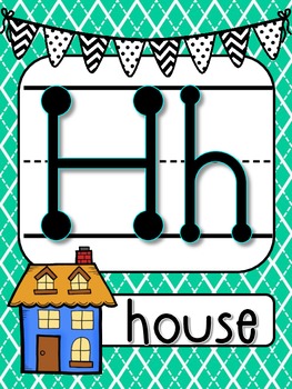 Turquoise with Black and White bunting Alphabet Line | TpT