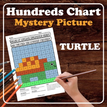 Preview of Turtle Animal Reptile Hundreds Chart Mystery Picture Color by Number Place Value