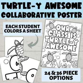 Preview of Turtle Collaborative Poster | Class Mural Coloring Summer Beach Turtle-y Awesome