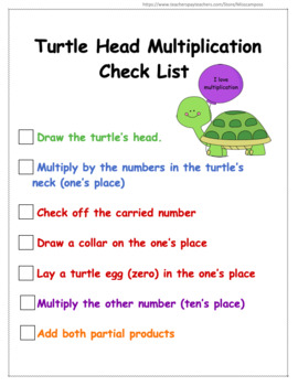 Preview of Turtle Head Multiplication Check List