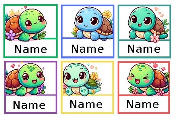 Preview of Turtle Name Tags Cubby Tags Supply Labels EDITABLE