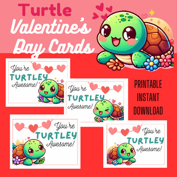 Preview of Turtle Valentine's Day Cards Printable Teacher to Student Valentine Card