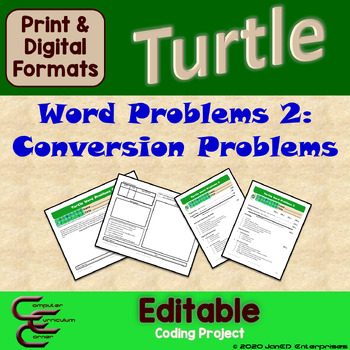 Preview of Measurement Conversion Word Problems Coding Projects in Turtle Editable Resource