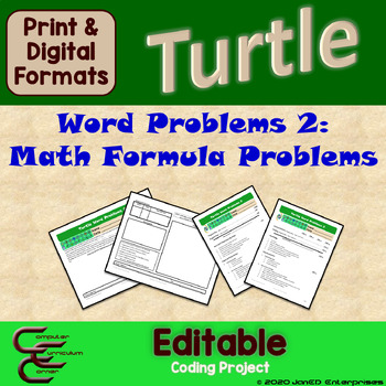 Preview of Math Formula Word Problems Coding Projects in Turtle Editable Resource