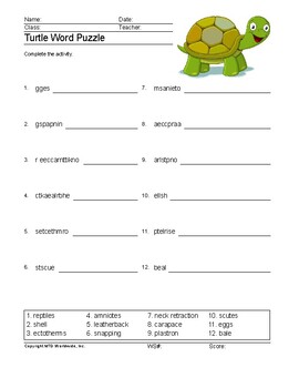 seafood deep Wade Turtle Word Search Worksheet and Printable Vocabulary Word Puzzles