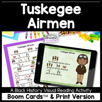 Preview of Tuskegee Airmen Black History Month Visual Reading Boom Cards & Print Worksheets