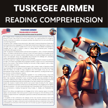 Preview of Tuskegee Airmen Reading Comprehension | WWII African American Pilots