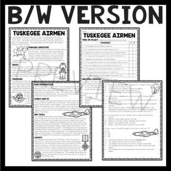 Tuskegee Airmen Reading Comprehension Worksheet World War II (2) Civil
