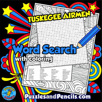 Preview of Tuskegee Airmen Word Search Puzzle & Coloring | Black History Month Wordsearch