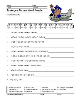 Tuskegee Airmen Word Search Worksheet and Printable Vocabulary Puzzles