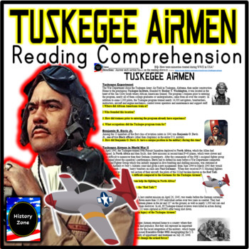 Tuskegee Airmen Worksheet reading with questions by History Zone