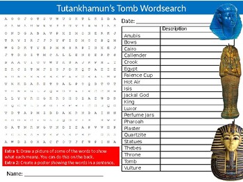 Preview of Tutankhamun's TombWordsearch Puzzle Sheet Keywords Homework History Egypt