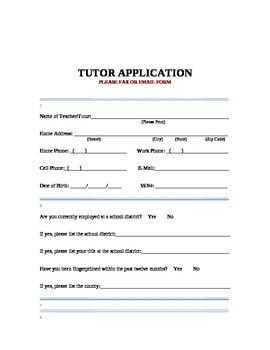 Preview of Tutor Application for Employment