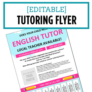 Preview of Tutor Flyer Template - Editable  ** NEW ** Google Slides