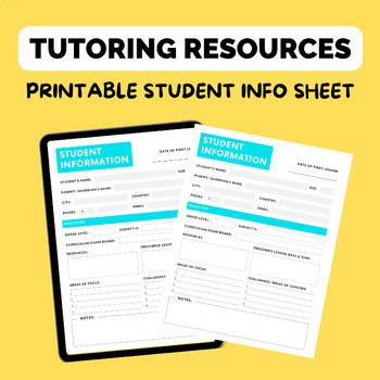 Preview of Tutor Resources: Student Information Sheet | Student Registration Form