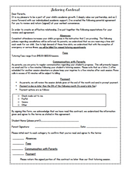 Preview of Tutoring Contract (Editable & Printable)