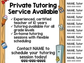 Preview of Tutoring Flyer (Several Themes), Editable