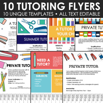 Preview of Tutoring Flyer Templates - 10 Digital Posters (A)