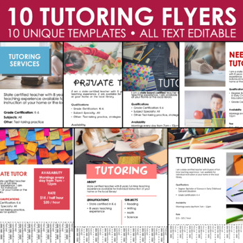 Preview of Tutoring Flyer Templates - 10 Digital Posters (B)