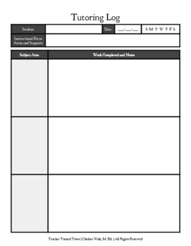 Preview of Single-Session Tutoring Log