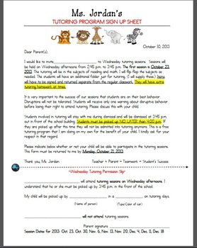 Preview of Tutoring Permission Letter and Sign Up
