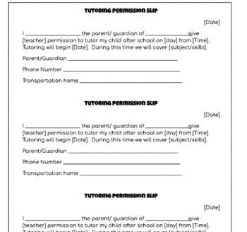 Tutoring Permission Slip By Sweet And Simple TPT   Original 4697082 1 