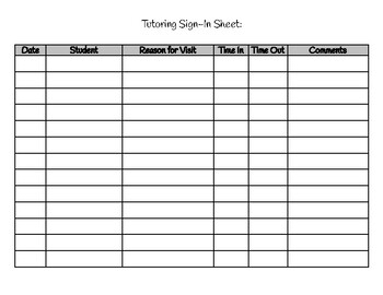 Preview of Tutoring Sign Sheet