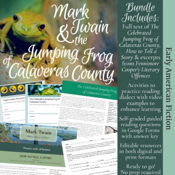 Preview of Mark Twain Mini Unit: Jumping Frog of Calaveras County & Pre-Reading Activities