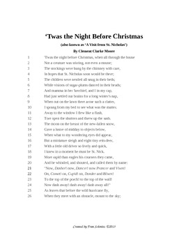 'twas The Night Before Christmas Classroom Poetry Creation Couplets By 