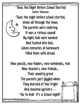 'Twas the Night Before School poem (FREEBIE) by Just Reed | TpT