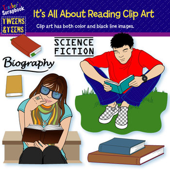 Diverse Teens Reading realistic clip art