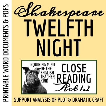 Preview of Twelfth Night Act 1 Scene 2 Close Reading Worksheet (Printable)