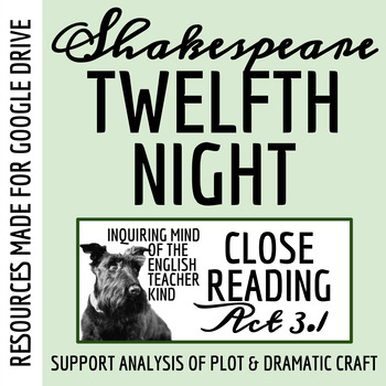 Preview of Twelfth Night Act 3 Scene 1 Close Reading Analysis Worksheet for Google Drive