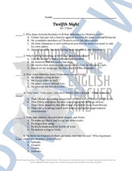 Twelfth Night Quiz and Answer Key Bundle