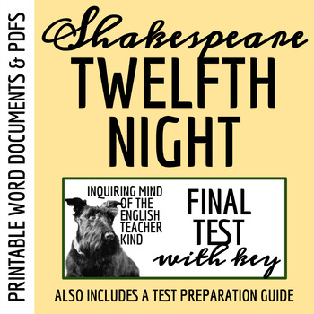 Preview of Twelfth Night Test and Answer Key with Study Guide (Printable)