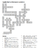 Twelfth Night by Shakespeare crossword puzzle bundle for h